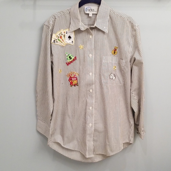 Las Olas Striped Button Down Casino Shirt in Small - Picture 1 of 8